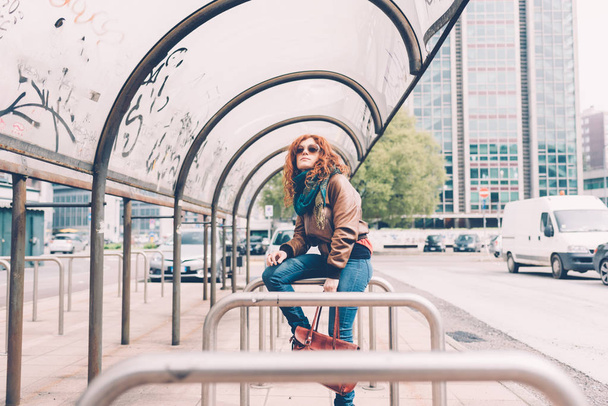 redhead woman outdoor overlooking melancholic - Photo, Image