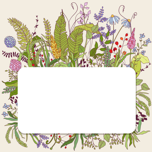 white banner and field flowers - Vetor, Imagem