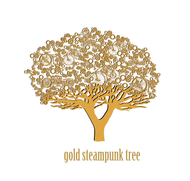 stilisierter Steampunk-Baum isoliert auf weißem Hintergrund. Steampunk-Stil.  - Vektor, Bild