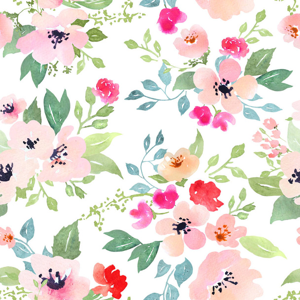 Watercolor floral pattern  - Fotoğraf, Görsel