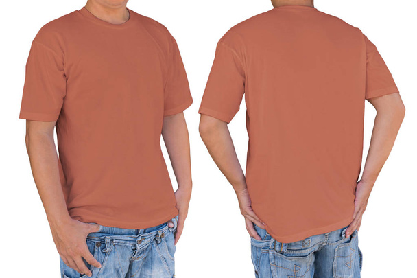 Uomo indossa Contessa t-shirt di colore rosso con percorso di ritaglio, davanti
 - Foto, immagini
