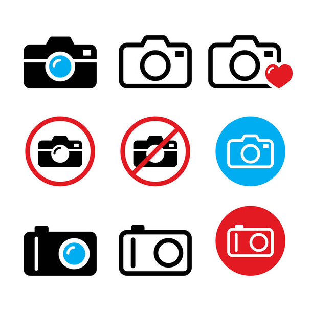 Camera, taking photos, no camera sign vector icons set - Vector, Image