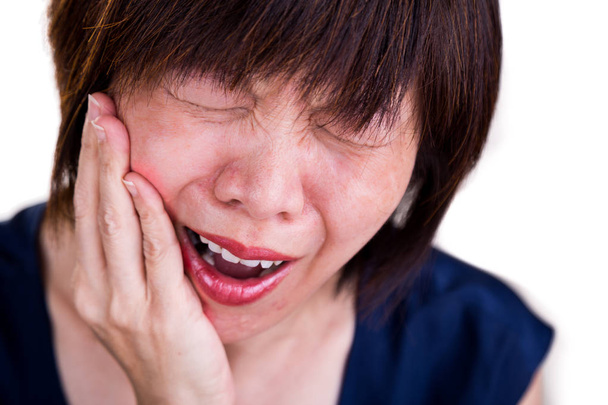 Vértes ázsiai nő intenzív fogfájás fájdalom - Fotó, kép