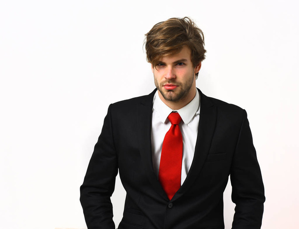 Caucasian stylish business man with moustache in elegant black suit - Φωτογραφία, εικόνα