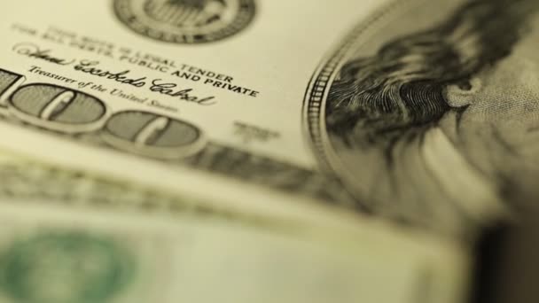 Close-up dollarbiljetten. Hunded dollar. Geld close-up shot. Macro - Video