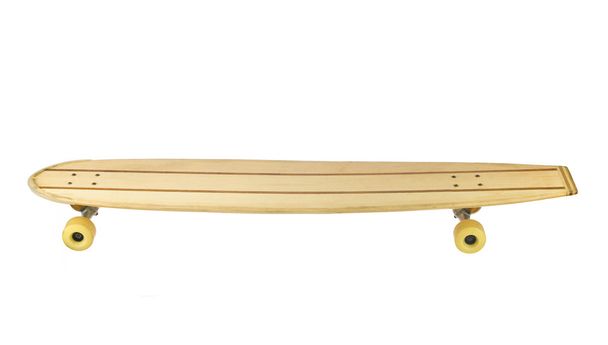 staré dřevo longboard skate deska izolované na bílém - Fotografie, Obrázek