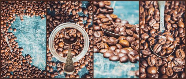 collage of coffee. a lot of pictures. selective focus. - Photo, Image