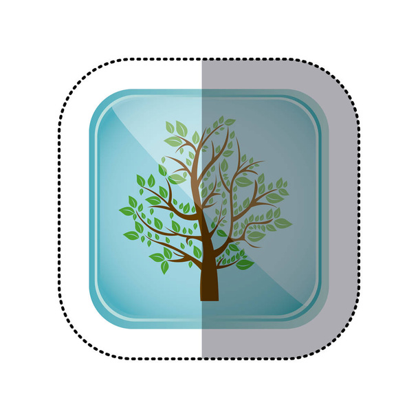 наклейка красочные квадратные рамки и синий фон с деревом с листовыми ветвями
 - Вектор,изображение
