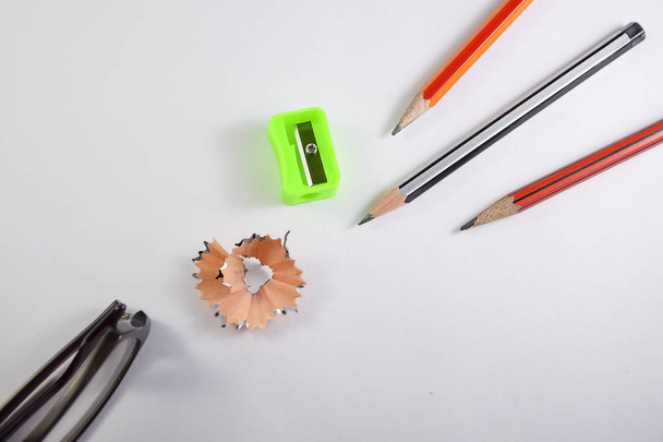 Back to school concept- a Pencil,erasor, sharpner an cut foil of - Photo, Image