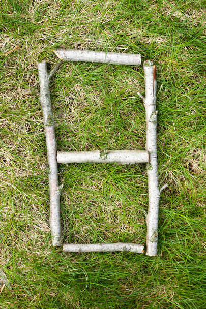Numbers on green spring grass made of wooden sticks: number 8 - Foto, immagini