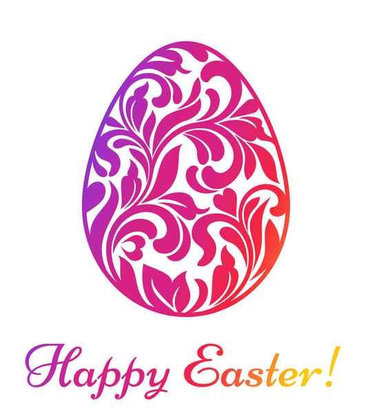 Happy Easter. Colorful Easter egg made of swirls and floral elements isolated on a white background - Wektor, obraz