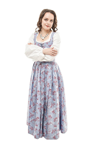 Young beautiful woman in long medieval dress isolated  - Foto, imagen