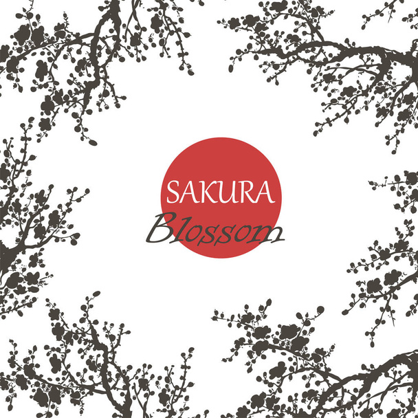 Sakura branche de cerisier du Japon avec des fleurs florissantes illustration vectorielle. Style dessiné à la main
. - Vecteur, image