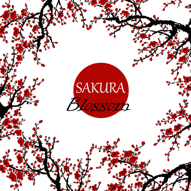 Sakura Japón rama de cerezo con flores florecientes vector ilustración. Estilo dibujado a mano
. - Vector, imagen