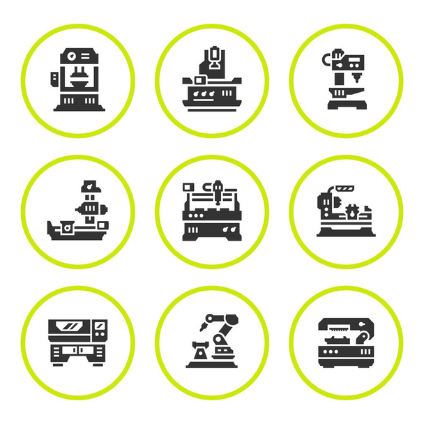 Set ronde iconen van werktuigmachines - Vector, afbeelding