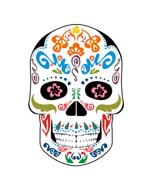 Vintage mexican scull with floral pattern - Vector, Image