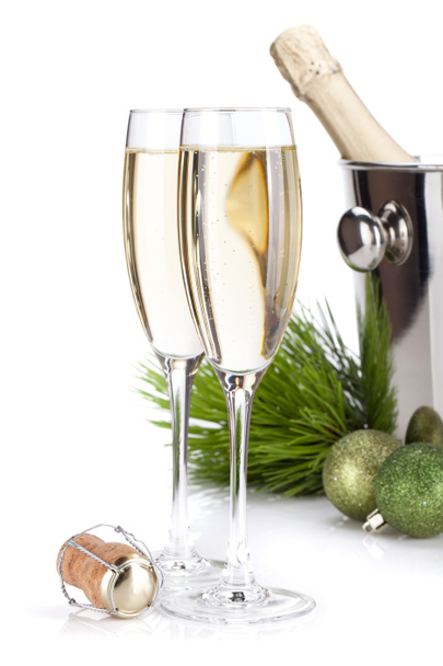 Champagne glasses and christmas decor - Photo, Image