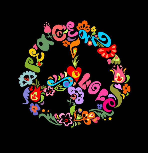 Símbolo de flor de paz aislado sobre fondo negro
 - Vector, imagen