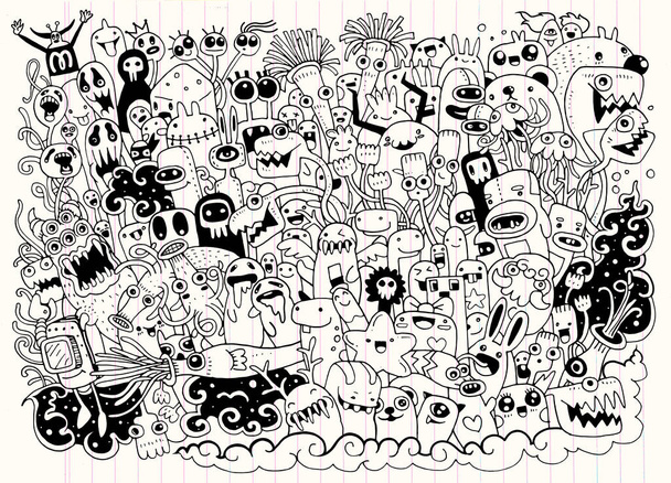 Vektor-Illustration von Monstern und niedlichen außerirdischen freundlichen, coolen, niedlichen handgezeichneten Monstern - Vektor, Bild