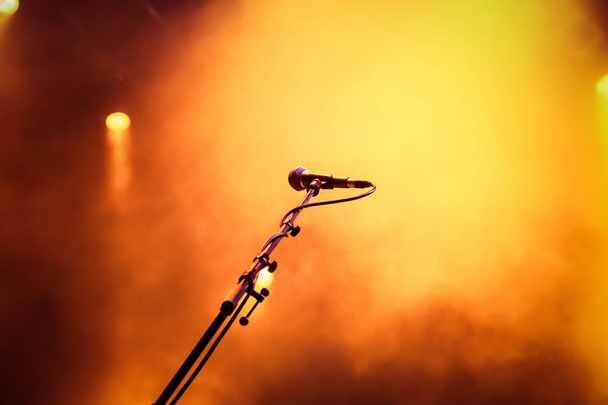 microphone in stage lights during concert - summer music festiva - Photo, Image