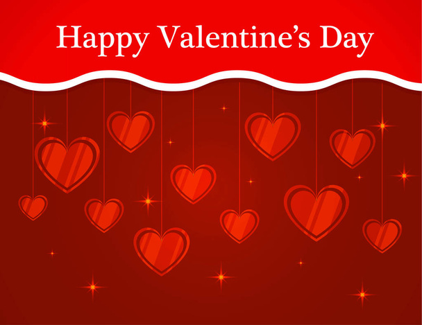 background banner text for St. Valentine's Day.Vector a banner for Valentine's Day with the hearts hanging on threads - Вектор, зображення