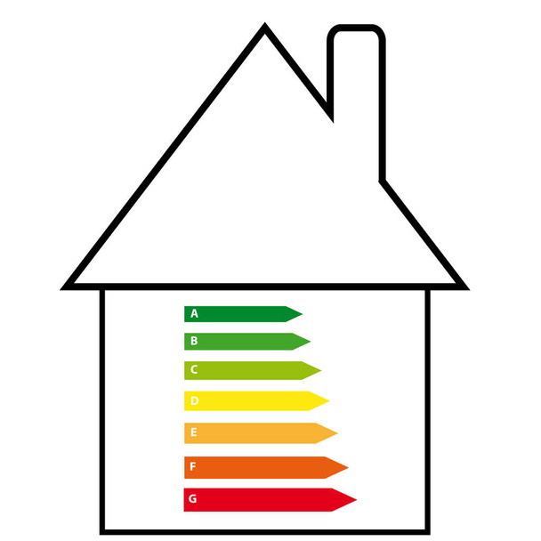 Енергетичні етикетки з будинком на білому тлі
 - Вектор, зображення