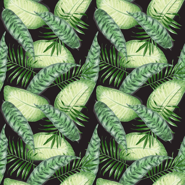 Seamless Watercolor Exotic Leaves Pattern - Photo, Image
