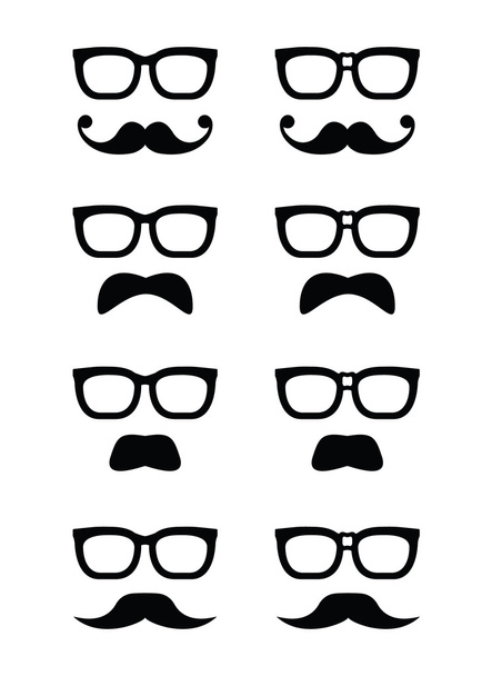 Geek glasses and moustache or mustache vector icons - Vector, imagen