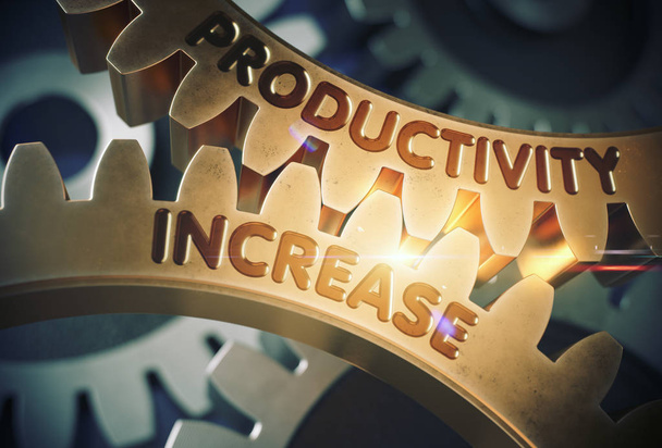 Zwiększenie produktywności na złote przekładni. ilustracja 3D. - Zdjęcie, obraz