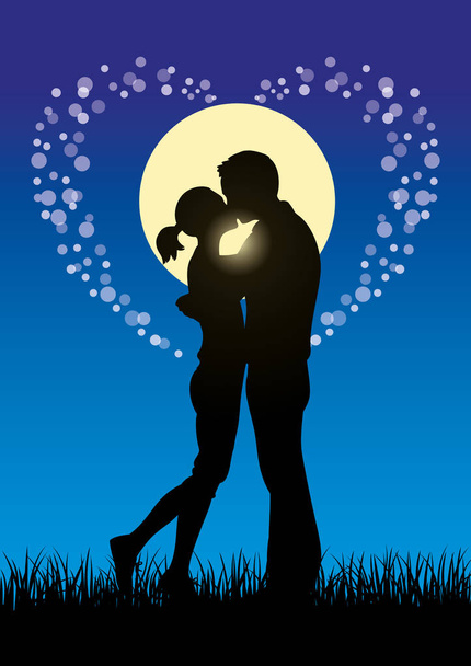 Lovers kissing couple silhouette - Vector, Image