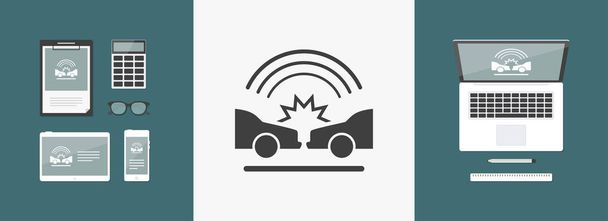 Satellietbeveiliging voor auto crasht pictogram - Vector, afbeelding