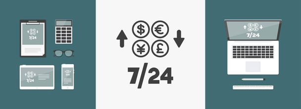 Zahraniční měny služba 7/24 - vektor web ikony - Vektor, obrázek