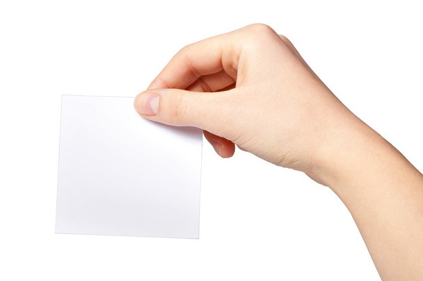 Hand of women holding blank paper label - Foto, imagen