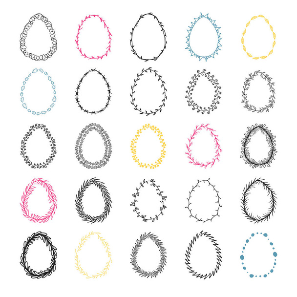 Set of 25 handdrawn doodle eggs. - Vector, Image