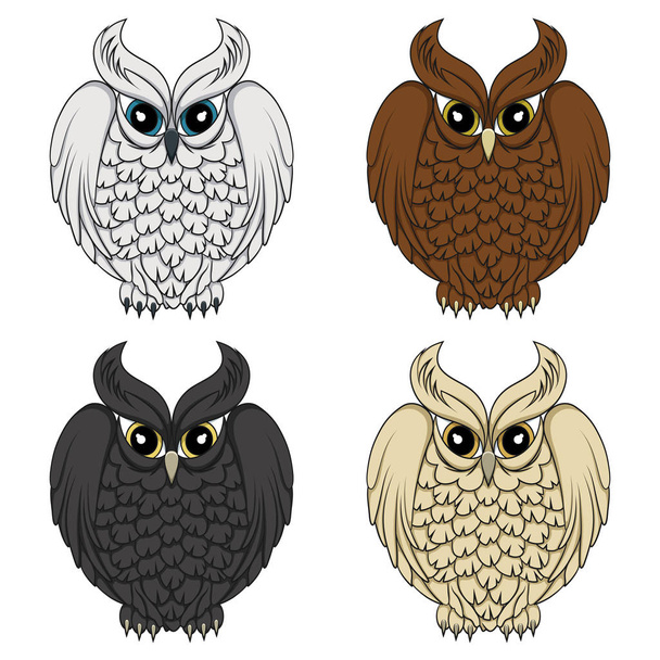 Set of color images with owls - Vector, Image