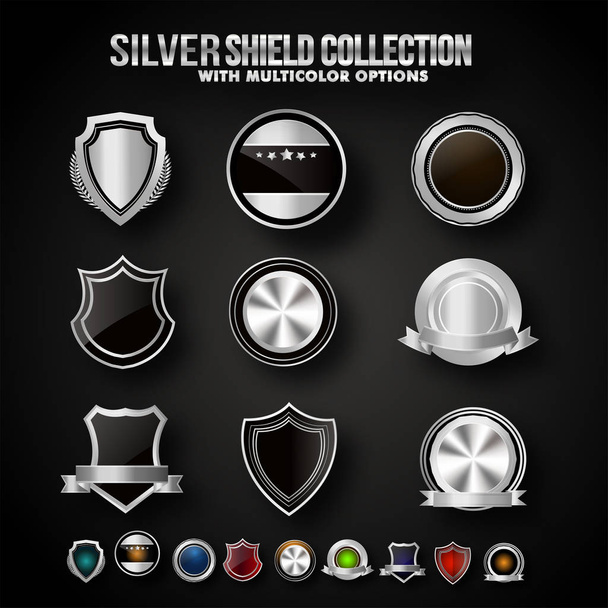 Set of Silver Shields and Badges. - ベクター画像