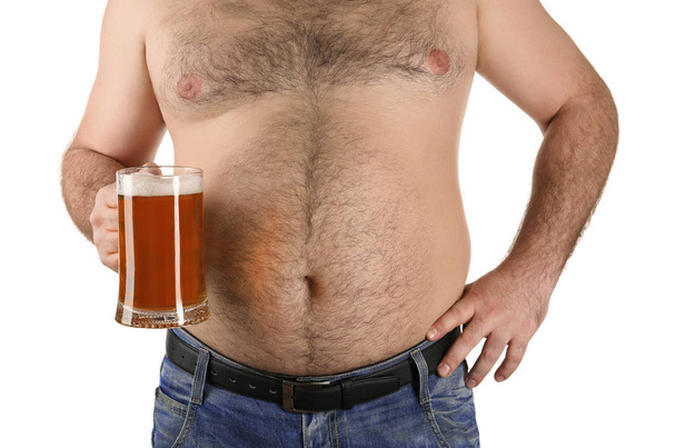 Man with big belly holding glass of beer  - Φωτογραφία, εικόνα