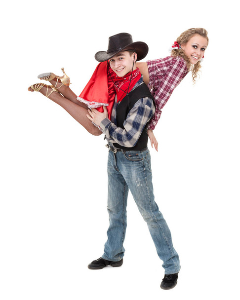 cabaret dancer couple dressed in cowboy costumes - 写真・画像