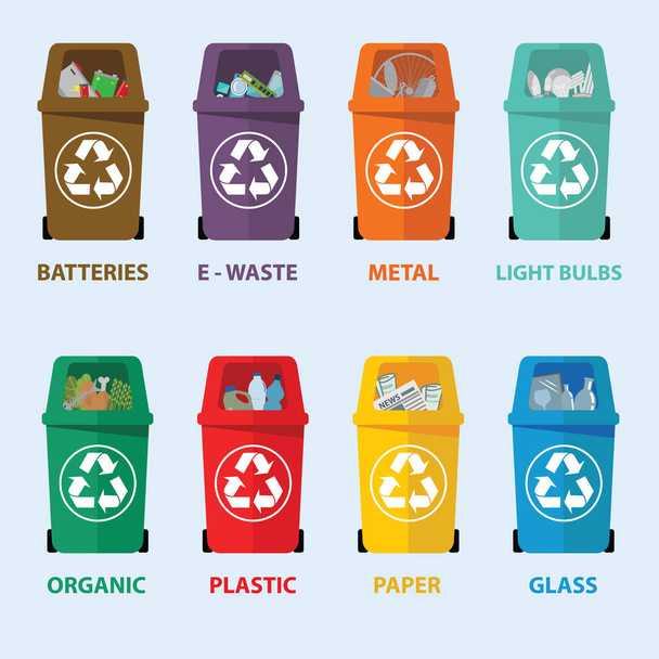 Διαλογή απορριμμάτων για ανακύκλωση - Διάνυσμα, εικόνα