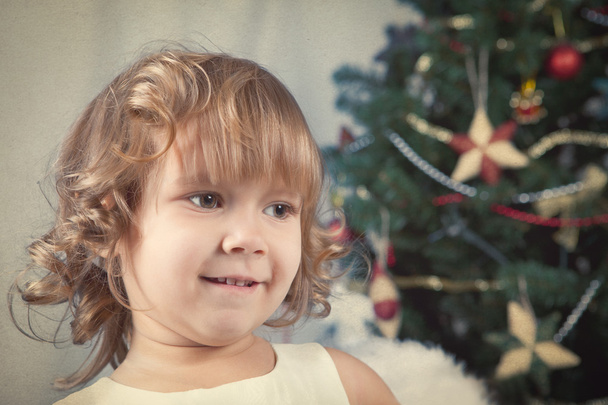 portret piękna dziewczyna kręcone, Boże Narodzenie - Zdjęcie, obraz