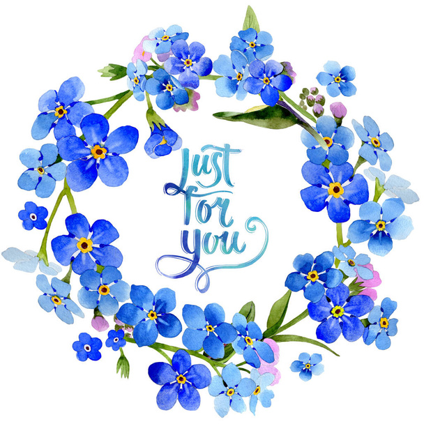 Wildflower myosotis arvensis flower wreath in a watercolor style isolated. - Photo, Image