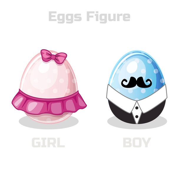  Eggs Figure, cartoon easter girl and boy - Photo, Image