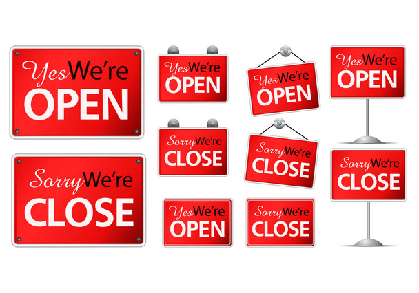 variety modern open close plate sign on isolated white background - Photo, Image