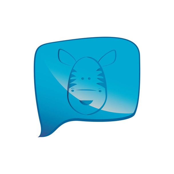 blue square chat bubble with zebra animal inside - Vector, Image