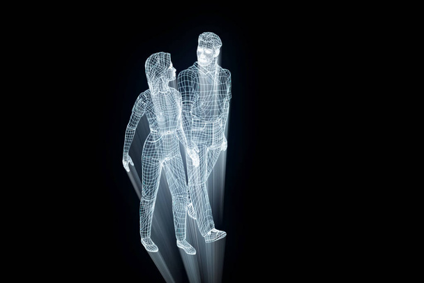 Human Wireframe Hologram in Motion. Nice 3D Rendering - Fotó, kép