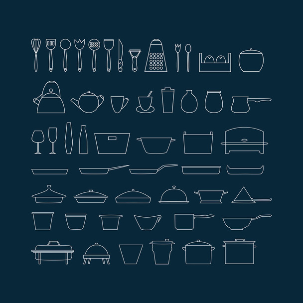 Кухонная посуда и посуда очертания икон
. - Вектор,изображение