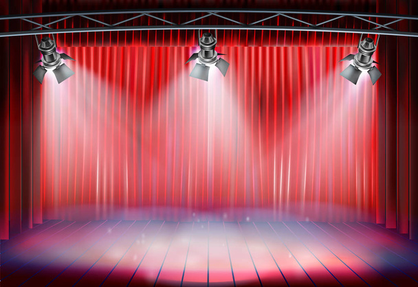 Theater stage with the curtain. Vector illustration. - Vector, Image