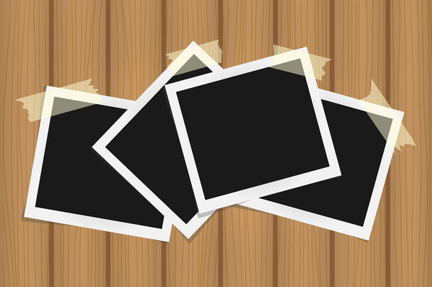 Conjunto de marcos cuadrados en cinta adhesiva con sombras en textura de madera marrón
 - Foto, imagen
