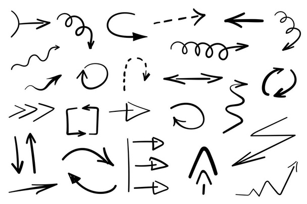 Set of grunge hand drawn arrows isolated on white - Photo, Image