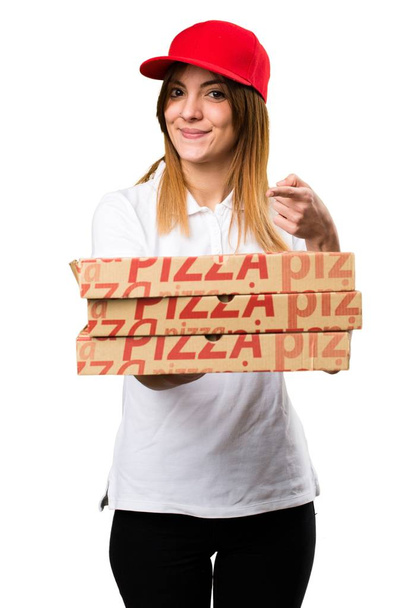 Pizza delivery woman holding something - Foto, Imagem